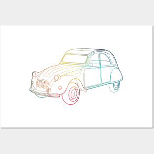 Rainbow shape line art old car Posters and Art